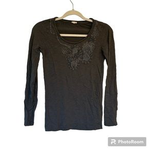 J Crew long sleeve dark‎ blue with monochromatic floral details, XS